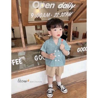 sét sơ mi cổ vest beemo 2 màu cho bé trai từ 9-23kg-chất liệu thô hàn cao cấp