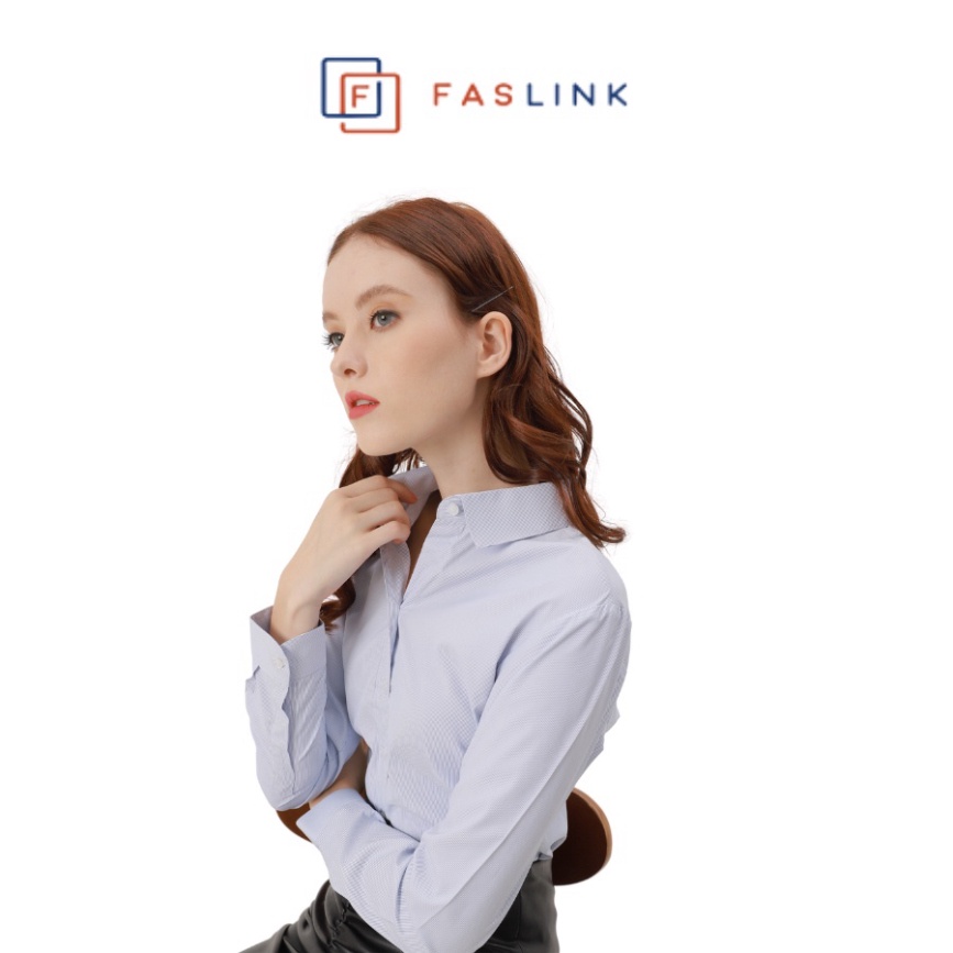 Áo sơ mi Nữ tay dài công sở Faslink - sọc xanh có cổ basic Vải Sồi - Hàng mới về