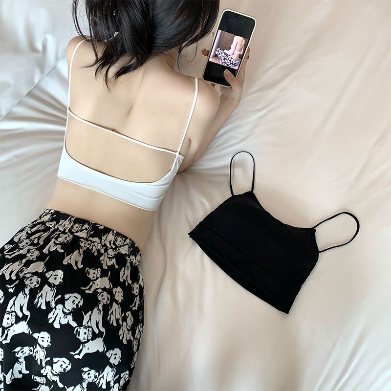 Jiashucheng Áo Lót Lụa Lạnh Một Mảnh Có Đệm Ngực Nhỏ Màu Trơn Chống Chảy Xệ Cho Nữ
