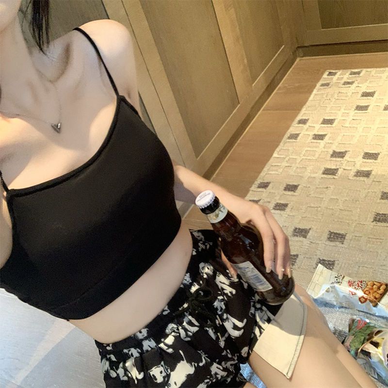 Jiashucheng Áo Lót Lụa Lạnh Một Mảnh Có Đệm Ngực Nhỏ Màu Trơn Chống Chảy Xệ Cho Nữ