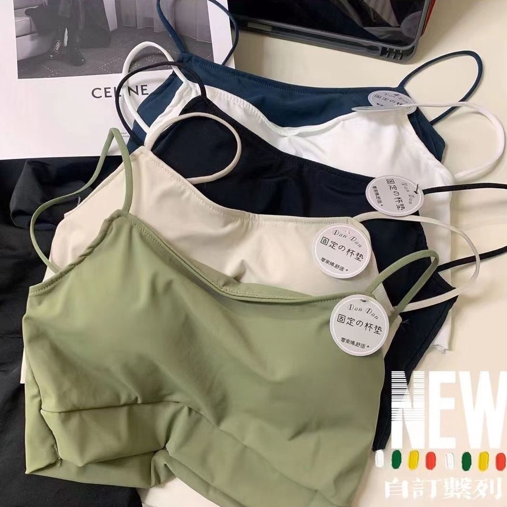 Jiashucheng Áo Lót Lụa Lạnh Một Mảnh Có Đệm Ngực Nhỏ Màu Trơn Chống Chảy Xệ Cho Nữ