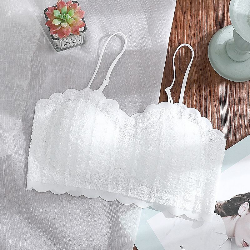 Jiashucheng Áo Lót Lụa Phối Ren Mỏng Không Đường May Dây Ôm Ngực Nhỏ Xinh Điều Chỉnh Được Phong Cách Desire Mùa Hè Quyến Rũ