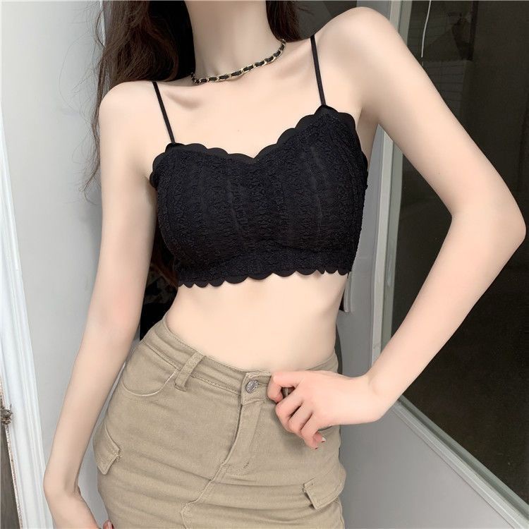 Jiashucheng Áo Lót Lụa Phối Ren Mỏng Không Đường May Dây Ôm Ngực Nhỏ Xinh Điều Chỉnh Được Phong Cách Desire Mùa Hè Quyến Rũ