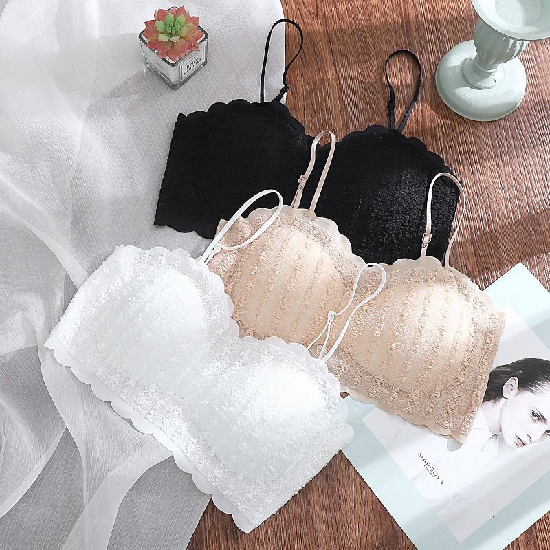 Jiashucheng Áo Lót Lụa Phối Ren Mỏng Không Đường May Dây Ôm Ngực Nhỏ Xinh Điều Chỉnh Được Phong Cách Desire Mùa Hè Quyến Rũ