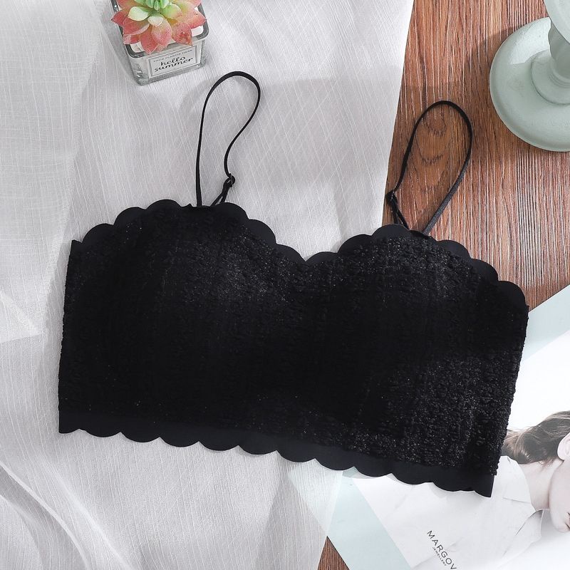 Jiashucheng Áo Lót Lụa Phối Ren Mỏng Không Đường May Dây Ôm Ngực Nhỏ Xinh Điều Chỉnh Được Phong Cách Desire Mùa Hè Quyến Rũ