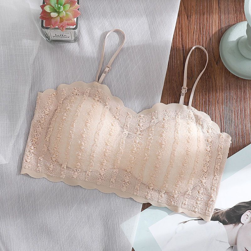 Jiashucheng Áo Lót Lụa Phối Ren Mỏng Không Đường May Dây Ôm Ngực Nhỏ Xinh Điều Chỉnh Được Phong Cách Desire Mùa Hè Quyến Rũ