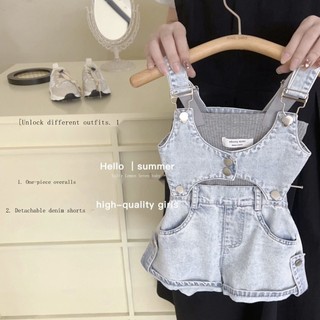 Set áo thun và quần yếm denim mùa hè 2023 cho bé gái