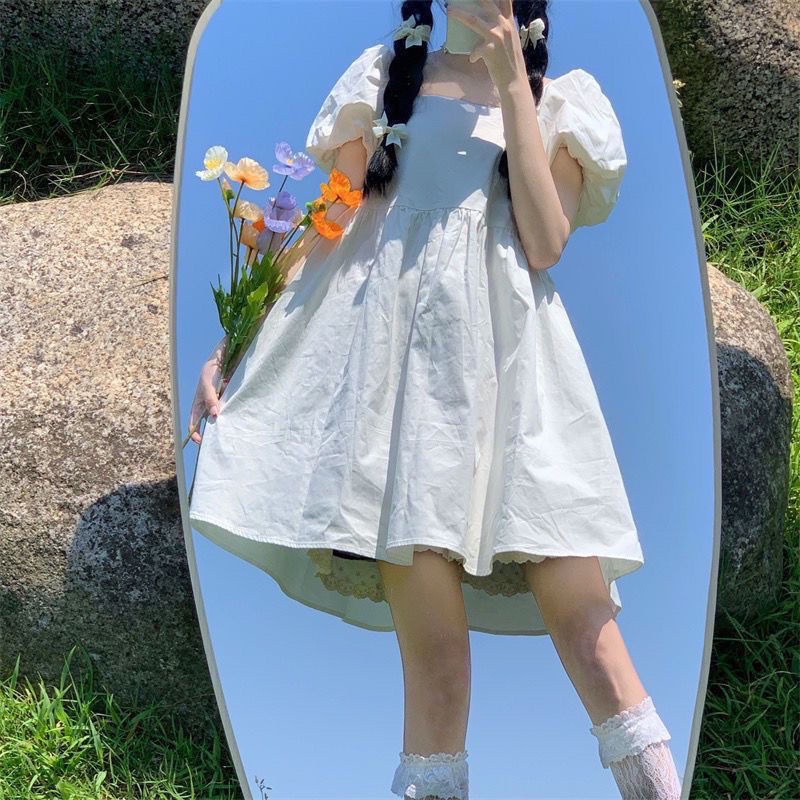 Đầm Tay Phồng Cột Dây Eo Dáng Rộng Thời Trang Mùa Hè Phong Cách Pháp Cổ Điển Cho Nữ