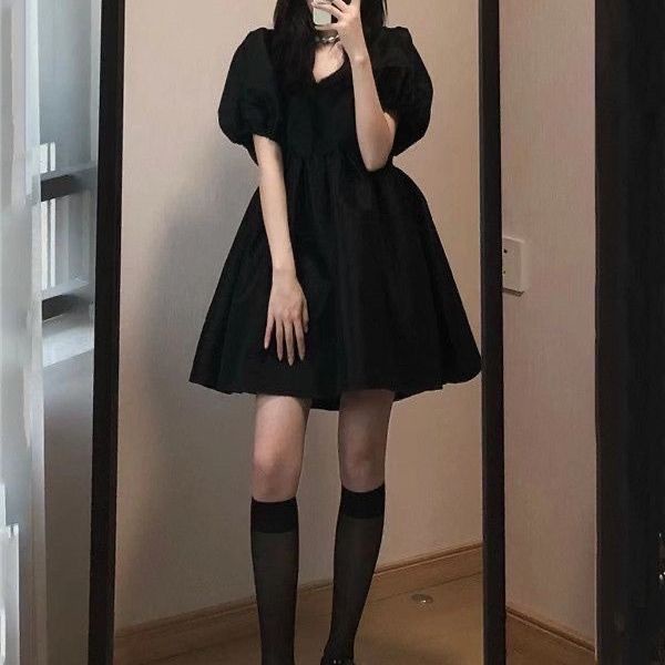 Đầm Tay Phồng Cột Dây Eo Dáng Rộng Thời Trang Mùa Hè Phong Cách Pháp Cổ Điển Cho Nữ