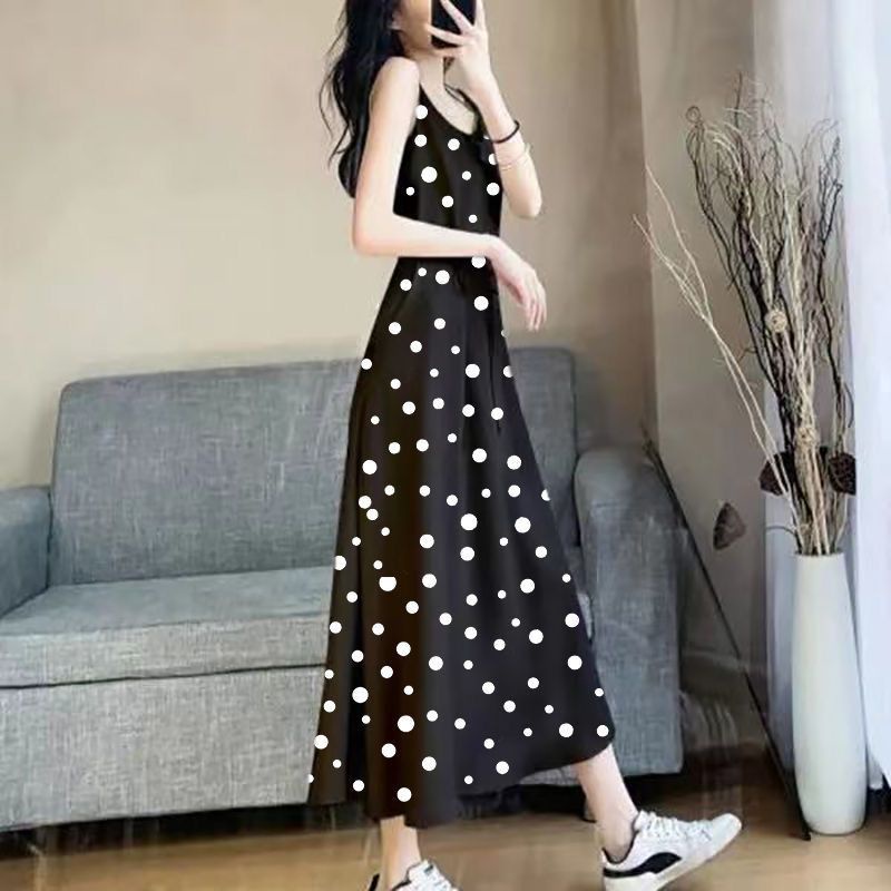 Đầm Hai Dây Dáng Dài Họa Tiết Chấm Bi / Hoa Phong Cách Pháp Thời Trang Mùa Hè Xinh Xắn Cho Nữ