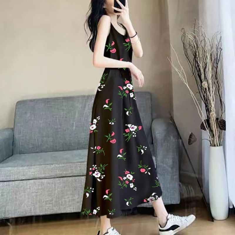 Đầm Hai Dây Dáng Dài Họa Tiết Chấm Bi / Hoa Phong Cách Pháp Thời Trang Mùa Hè Xinh Xắn Cho Nữ