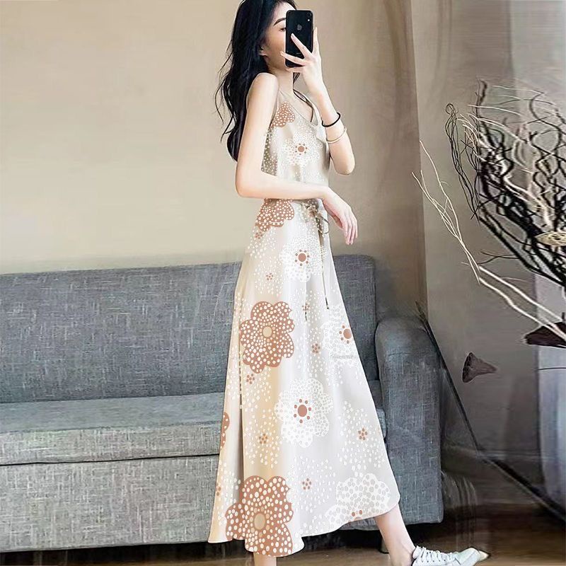 Đầm Hai Dây Dáng Dài Họa Tiết Chấm Bi / Hoa Phong Cách Pháp Thời Trang Mùa Hè Xinh Xắn Cho Nữ