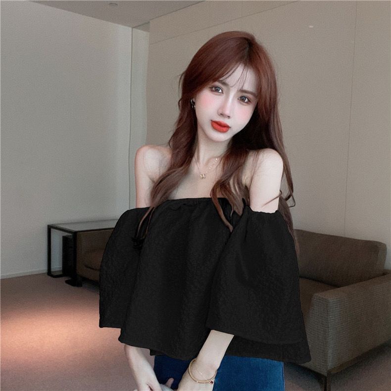 Jiashucheng Áo Kiểu Tay Phồng Trễ Vai Màu Trơn Phong Cách Quyến Rũ Cho Nữ