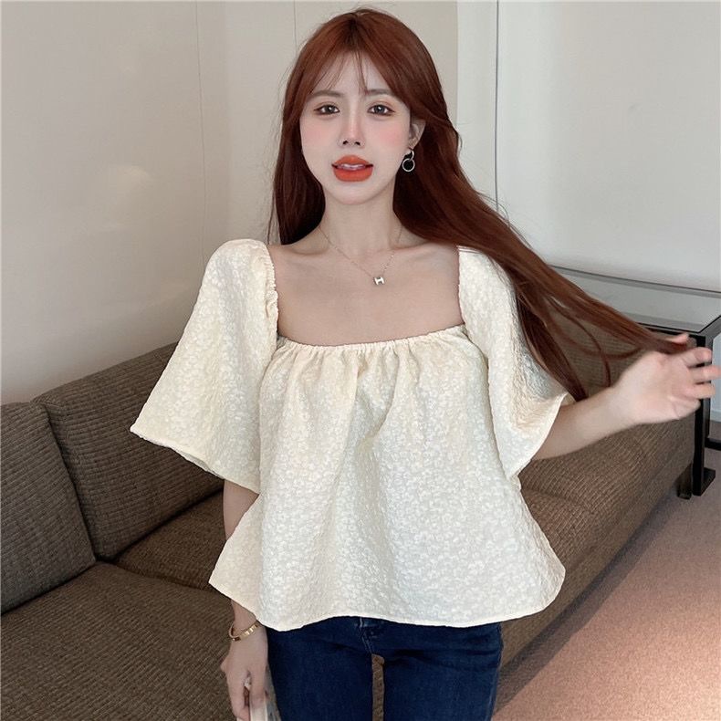 Jiashucheng Áo Kiểu Tay Phồng Trễ Vai Màu Trơn Phong Cách Quyến Rũ Cho Nữ