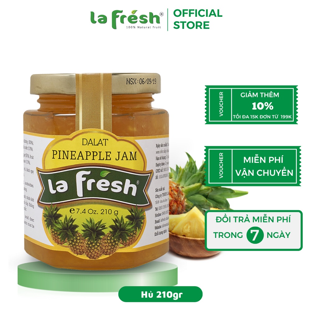 Mứt trái cây Lafresh, mứt Thơm hủ thủy tinh 210gr, nguyên liệu làm bánh