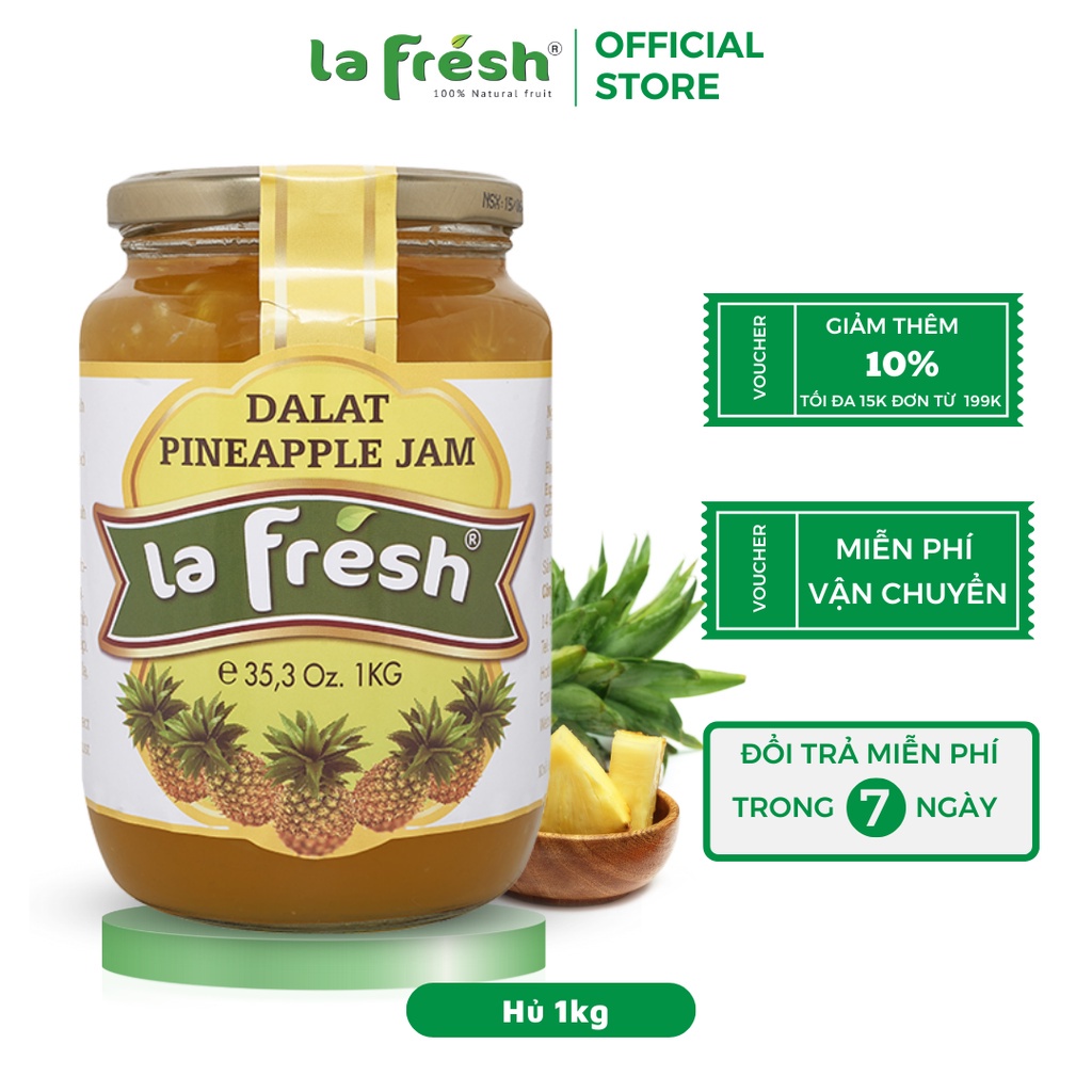 Mứt trái cây Lafresh, mứt Thơm hủ thủy tinh 1Kg, nguyên liệu làm bánh