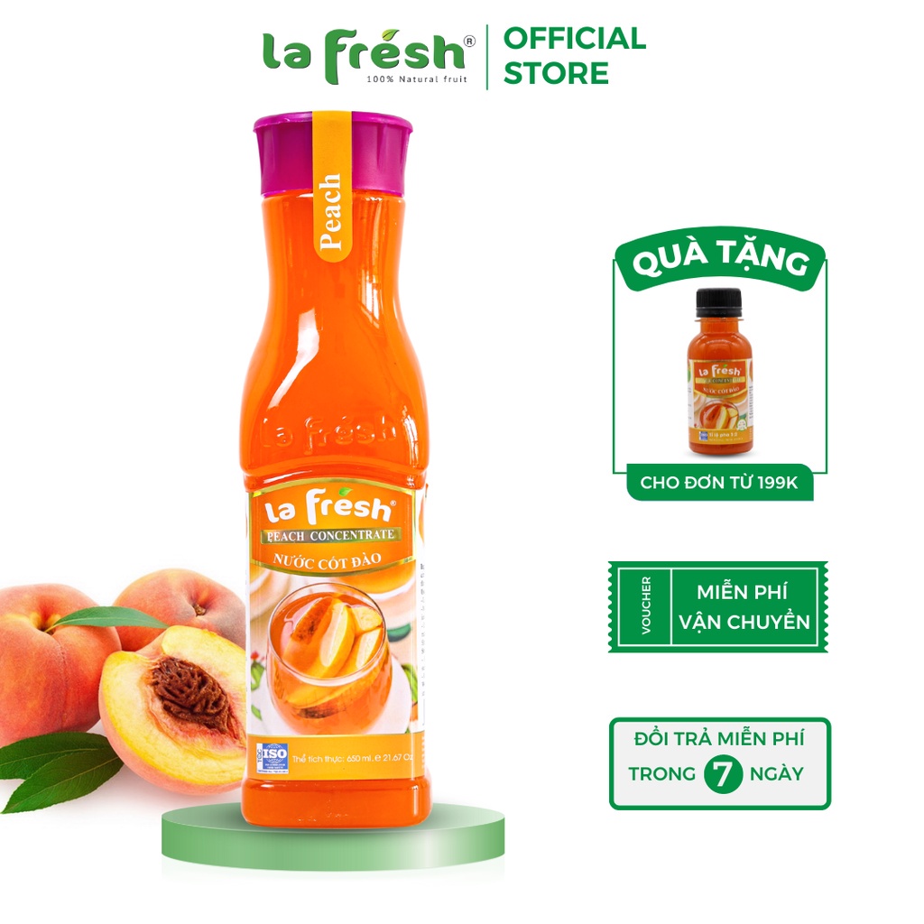 Nước ép Đào cô đặc LAFRESH chai 650ml, nguyên liệu pha chế nước ép trái cây