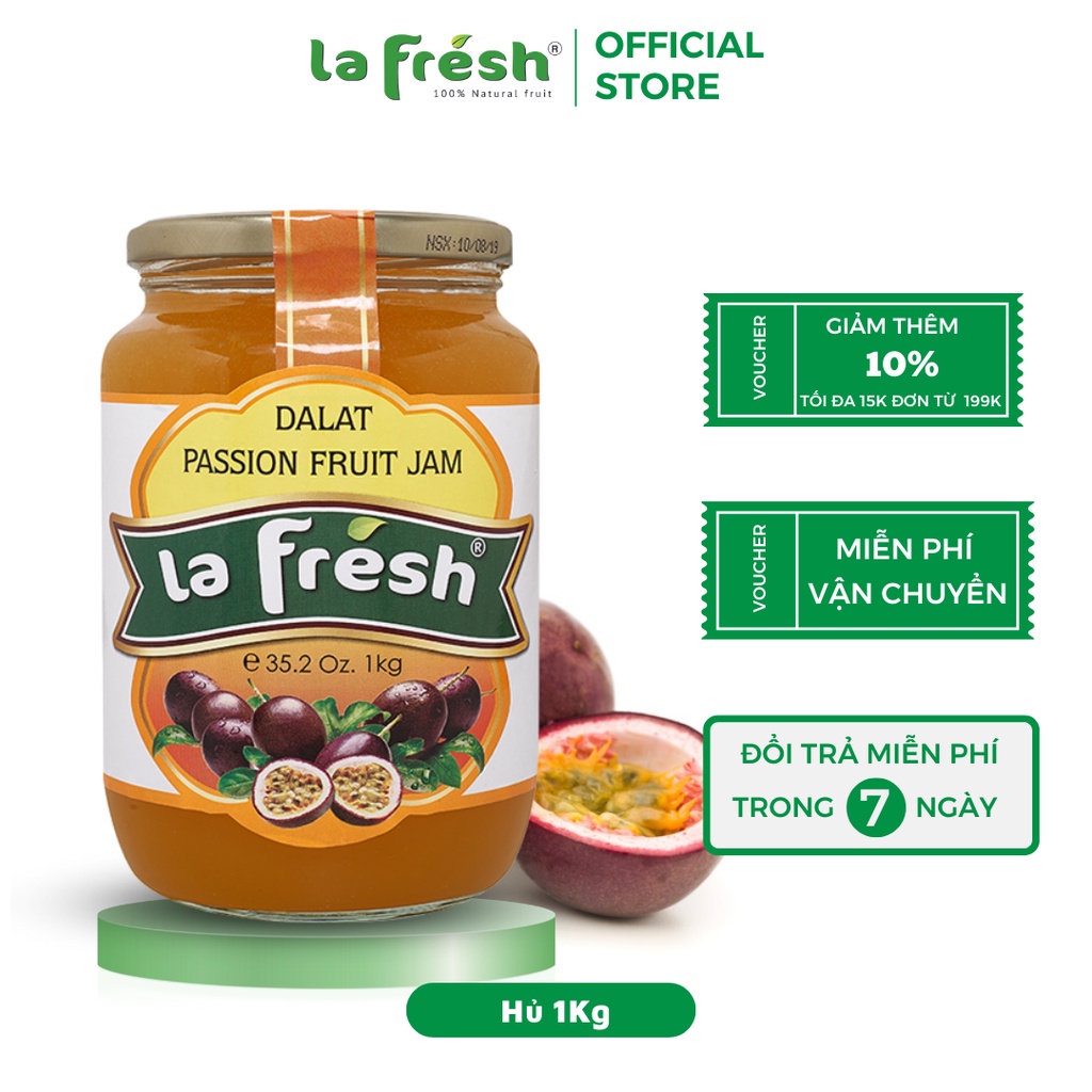 Mứt trái cây Lafresh, mứt Chanh dây hủ thủy tinh 1Kg, nguyên liệu làm bánh