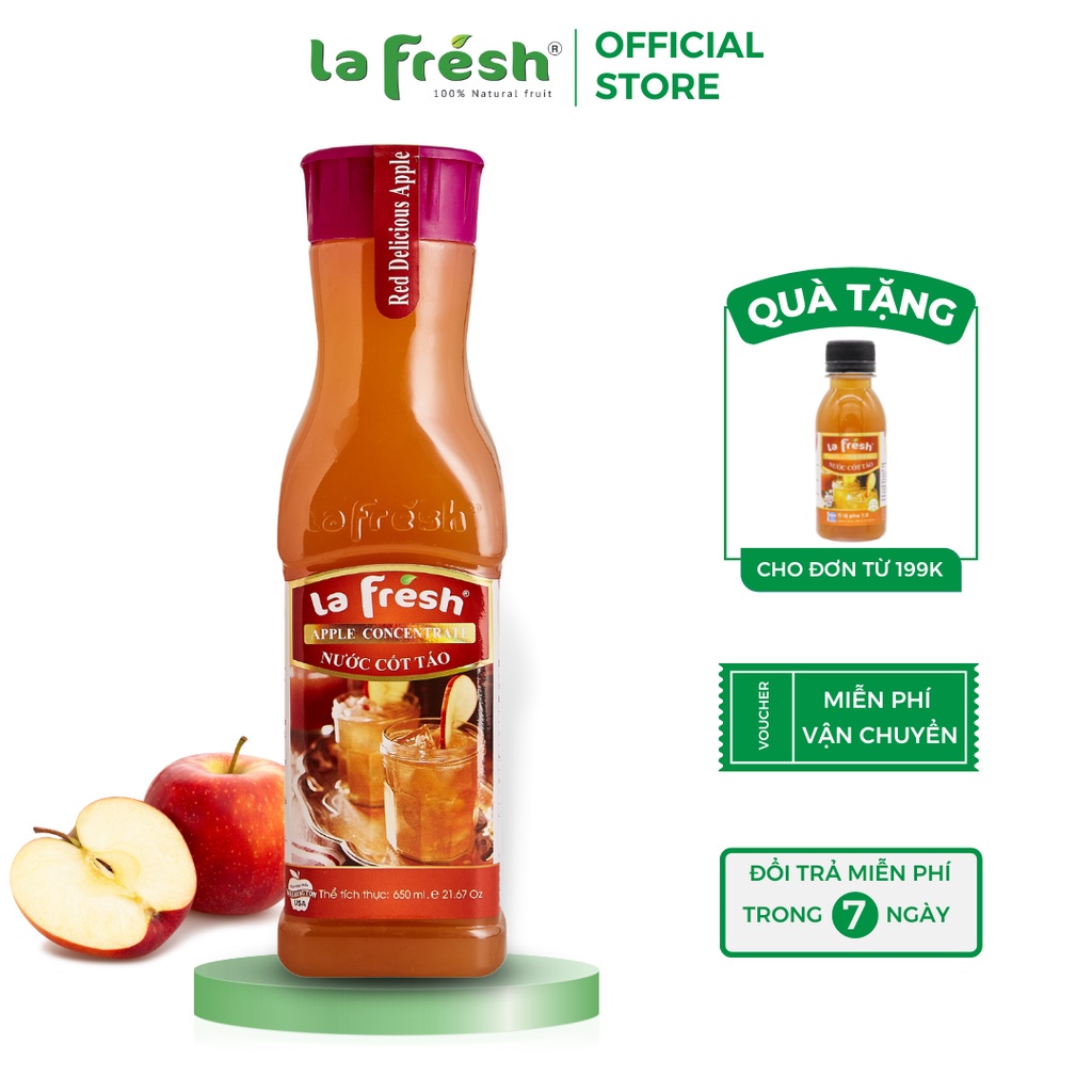 Nước ép Táo cô đặc LAFRESH chai 650ml, nguyên liệu pha chế nước ép trái cây