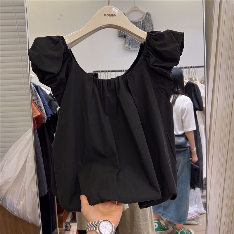 Jiashucheng Áo Sơ Mi Tay Bay Nhỏ Thiết Kế Mới Mùa Hè 2023 Phong Cách Niche Influencer Ngọt Ngào Cho Nữ