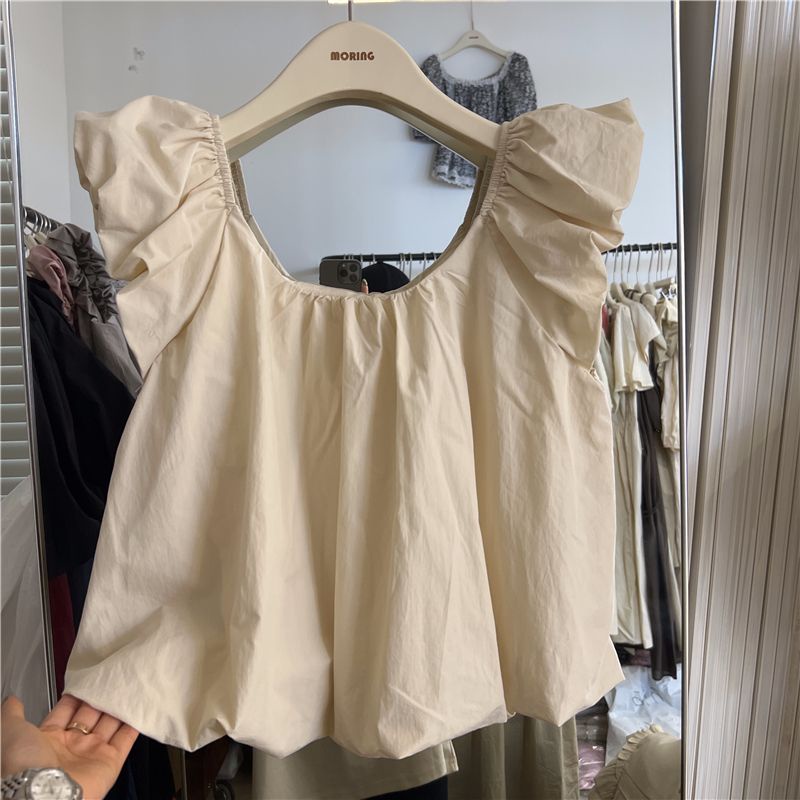 Jiashucheng Áo Sơ Mi Tay Bay Nhỏ Thiết Kế Mới Mùa Hè 2023 Phong Cách Niche Influencer Ngọt Ngào Cho Nữ