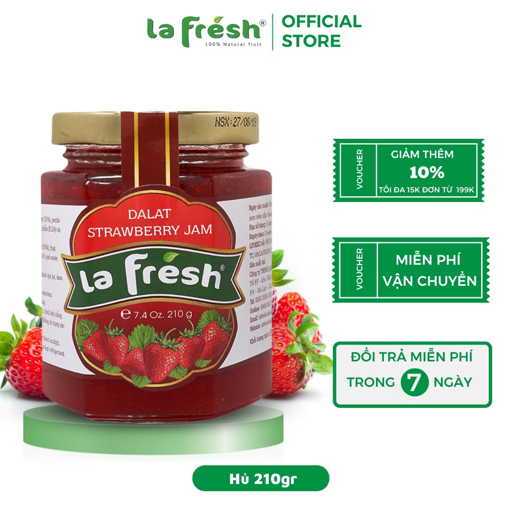 Mứt trái cây Lafresh, mứt Dâu tây hủ thủy tinh 210gr, nguyên liệu làm bánh