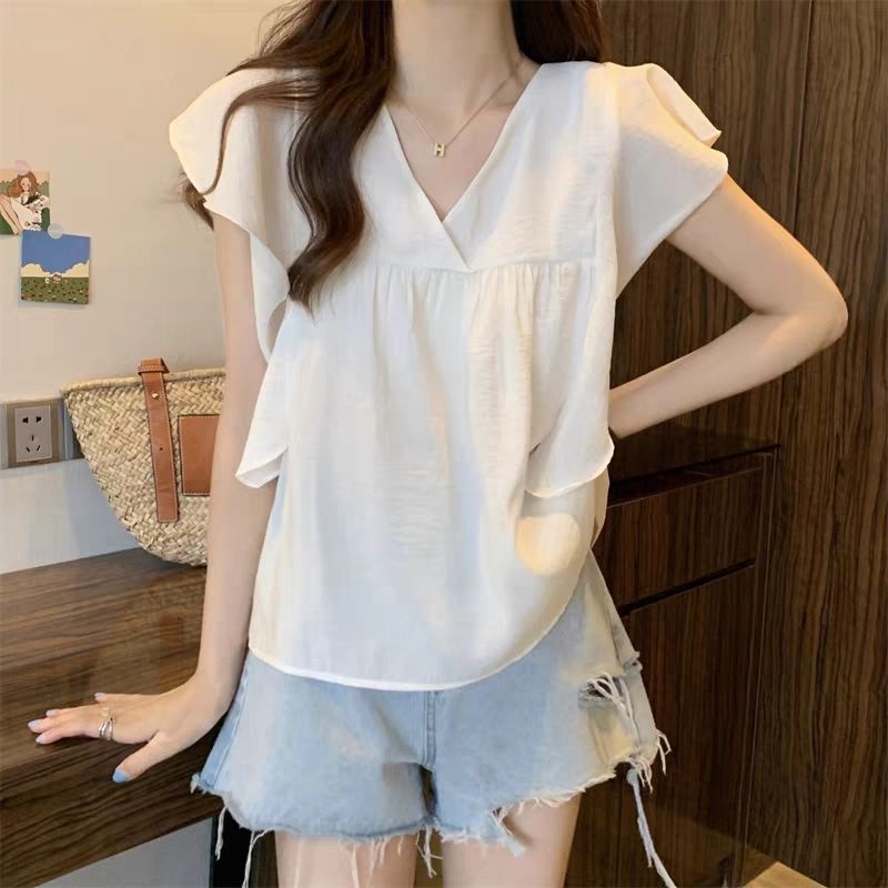 Jiashucheng Áo Sơ Mi Cổ Chữ V Tay Phồng Dáng Rộng Phong Cách Pháp Thời Trang Mùa Hè Hàng Mới Dành Cho Bạn Nữ