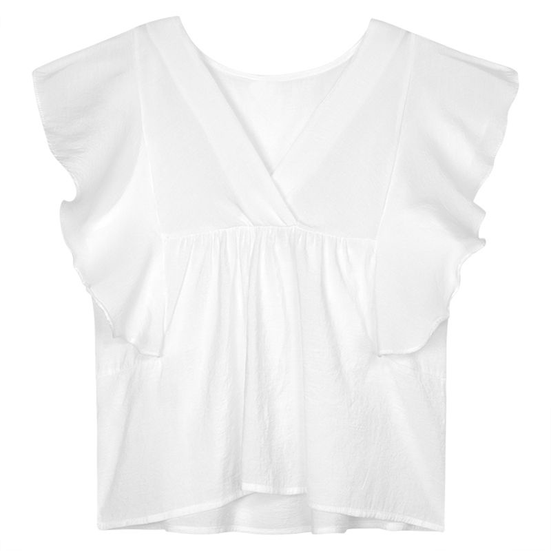 Jiashucheng Áo Sơ Mi Cổ Chữ V Tay Phồng Dáng Rộng Phong Cách Pháp Thời Trang Mùa Hè Hàng Mới Dành Cho Bạn Nữ