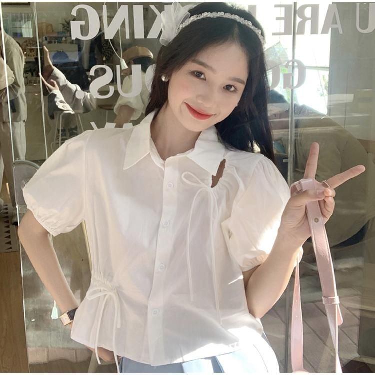 Áo Kiểu Tay Phồng Ngắn Dáng Rộng Phối Dây Rút Thời Trang Hè Cá Tính Cho Nữ