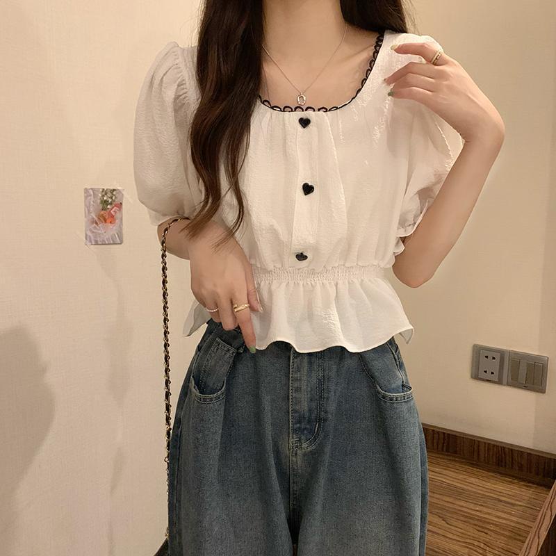 Áo Sơ Mi Chiffon Ngắn Tay Cổ Vuông Thời Trang Mùa Hè Phong Cách Pháp Mới Cho Nữ