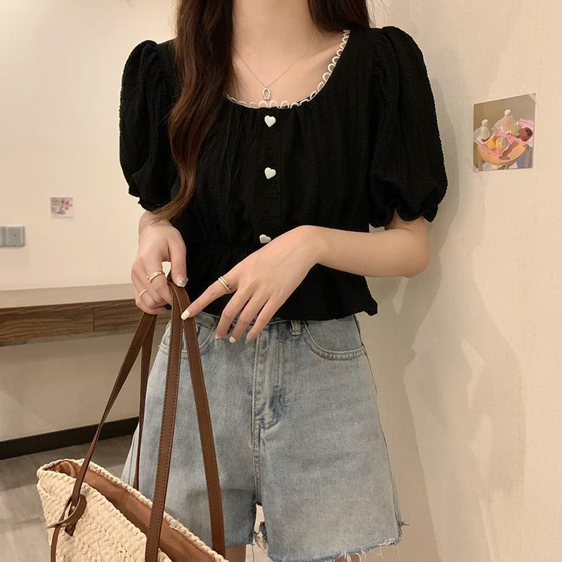 Áo Sơ Mi Chiffon Ngắn Tay Cổ Vuông Thời Trang Mùa Hè Phong Cách Pháp Mới Cho Nữ