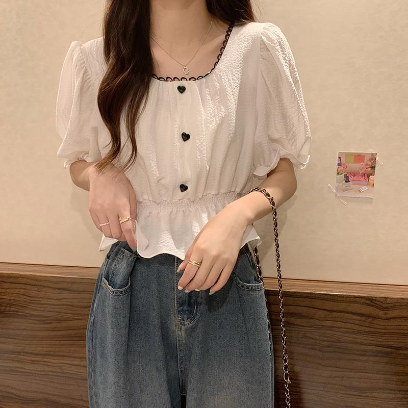 Áo Sơ Mi Chiffon Ngắn Tay Cổ Vuông Thời Trang Mùa Hè Phong Cách Pháp Mới Cho Nữ