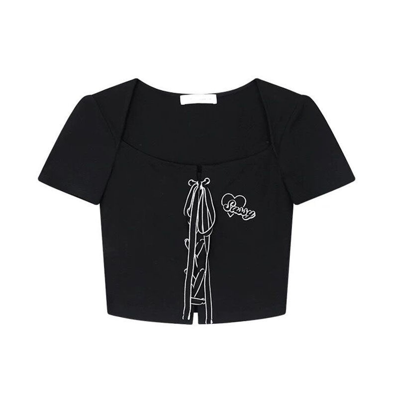 Áo Thun Tay Ngắn Cổ Chữ u Màu Đen Thời Trang Mùa Hè Cho Nữ