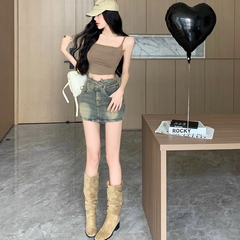 Chân Váy Denim Chữ a Lưng Cao Phong Cách Retro Mỹ Thời Trang Mùa Hè Cho Nữ