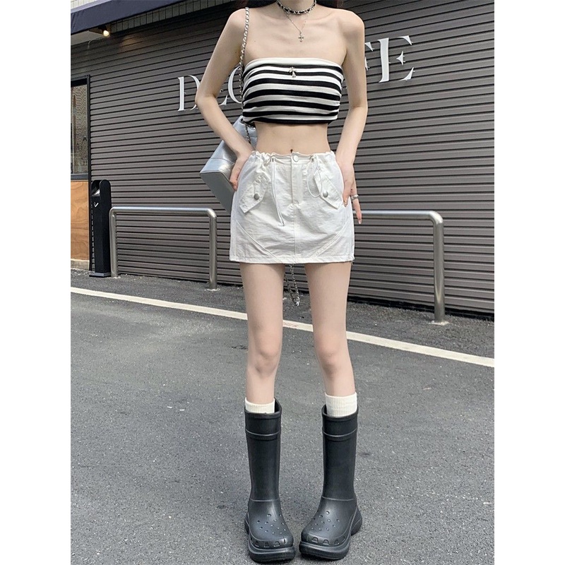 Jiashucheng Váy Yếm Ngắn Eo Cao Chống Lóa Phong Cách Hip Hop Đường Phố Mỹ Mùa Hè Dành Cho Bạn Nữ