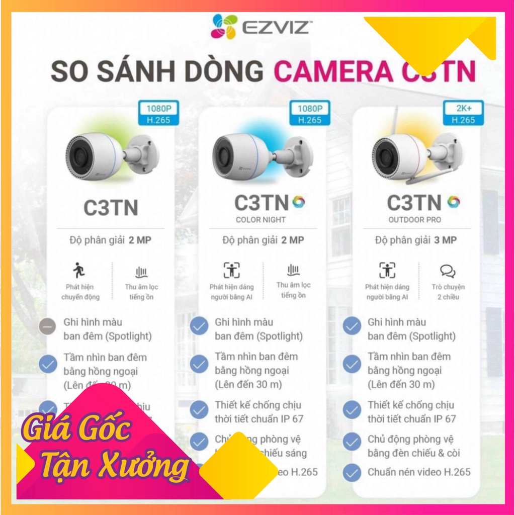 Camera Wifi ngoài cộng đồng EZVIZ C3TN/H3C độ sắc nét 3MP/2MP chính hãng, bảo hảnh 24 tháng baohanhchinhhan