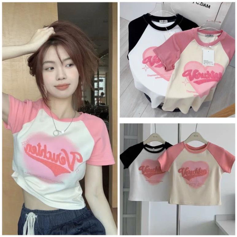Áo Baby Tee Veru Tim Nổi Pha Tay Cực Xịn ❤Áo Thun Dáng Vừa Mát Mẻ Mùa Hè