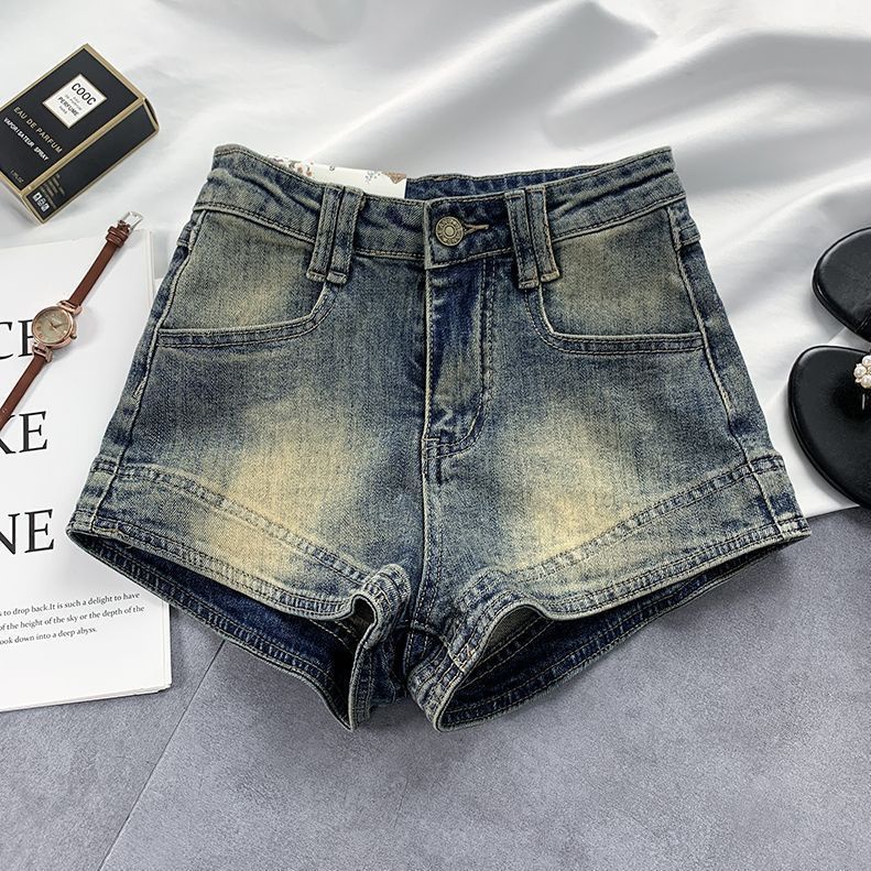 Jiashucheng Quần Short Denim Lưng Cao Dáng Ôm Phong Cách Retro Mỹ Thời Trang Mùa Hè Hàng Mới Dành Cho Bạn Nữ