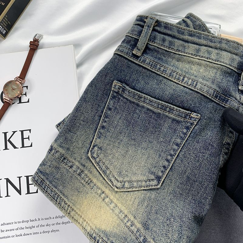 Jiashucheng Quần Short Denim Lưng Cao Dáng Ôm Phong Cách Retro Mỹ Thời Trang Mùa Hè Hàng Mới Dành Cho Bạn Nữ