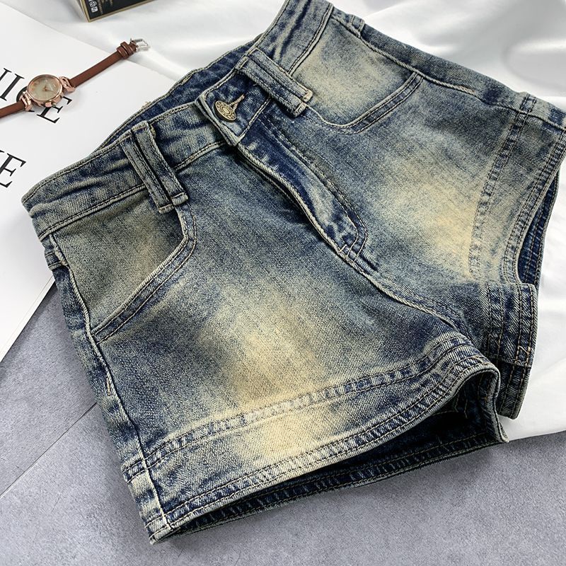 Jiashucheng Quần Short Denim Lưng Cao Dáng Ôm Phong Cách Retro Mỹ Thời Trang Mùa Hè Hàng Mới Dành Cho Bạn Nữ