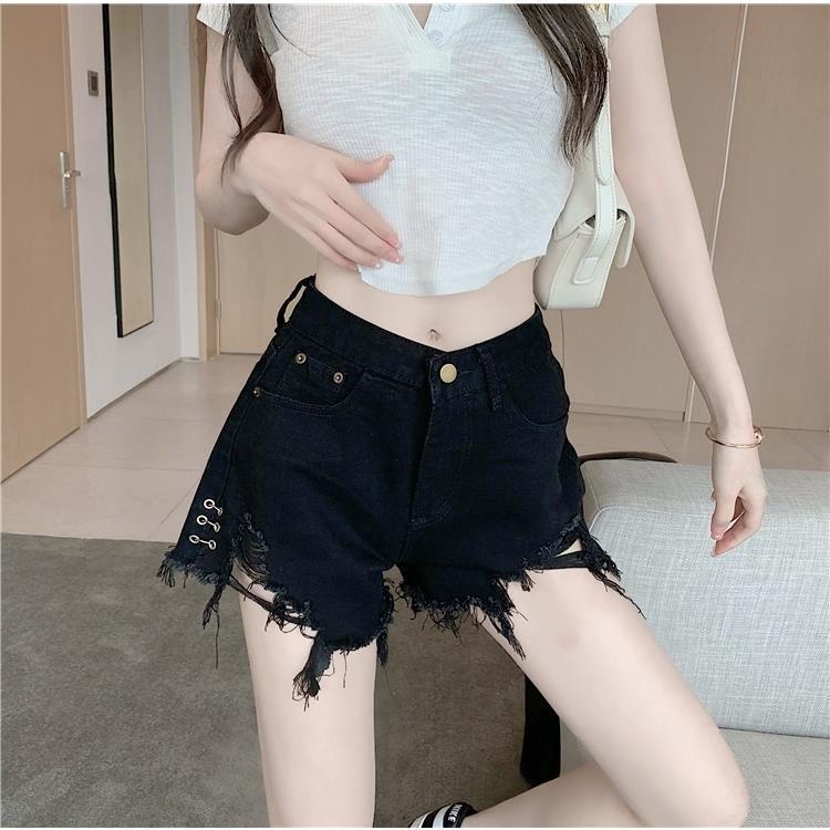 Jiashucheng Quần Short Denim Rách Dáng Chữ a Ống Rộng Lưng Cao Thời Trang Mùa Hè Có Size Lớn Cho Nữ