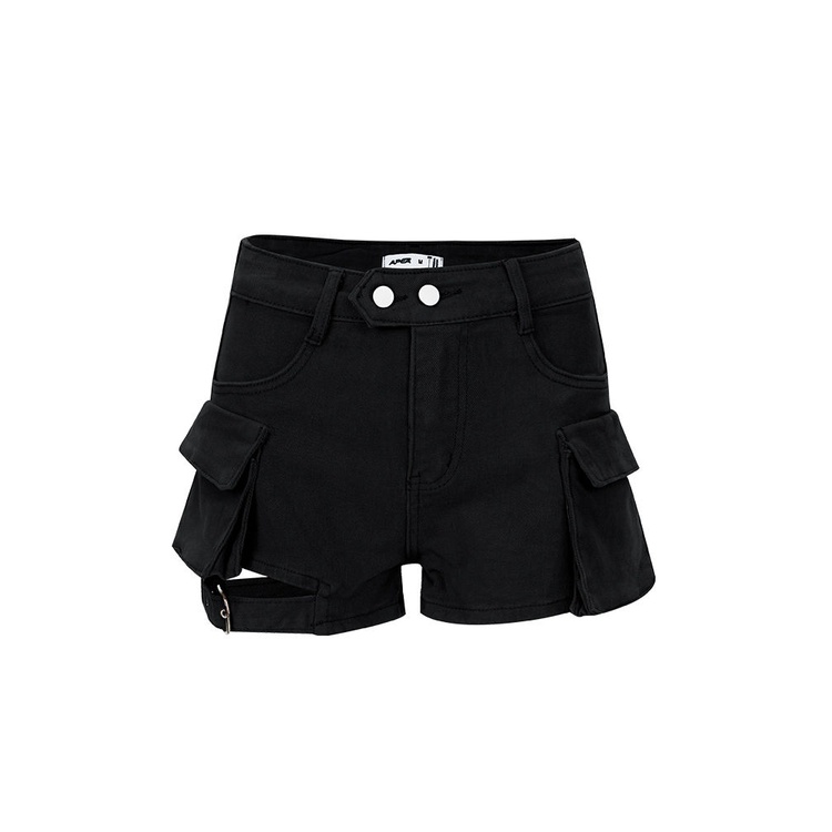 Jiashucheng Quần Yếm Denim Ngắn Hai Túi Lưng Cao Màu Cà Phê Retro Mỹ Thiết Kế Cột Dây Thời Trang Cho Nữ