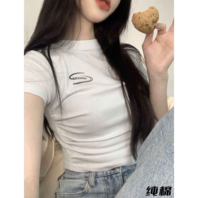 Áo Thun Cotton Trắng Tay Ngắn Cổ Tròn Phong Cách Mới Mùa Hè Cho Nữ