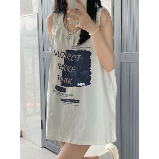 Jiashucheng Áo Thun Không Tay Dáng Rộng Dài Qua Gối Phong Cách Retro Mỹ Thời Trang Mùa Hè Dành Cho Nữ