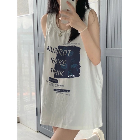 Jiashucheng Áo Thun Không Tay Dáng Rộng Dài Qua Gối Phong Cách Retro Mỹ Thời Trang Mùa Hè Dành Cho Nữ