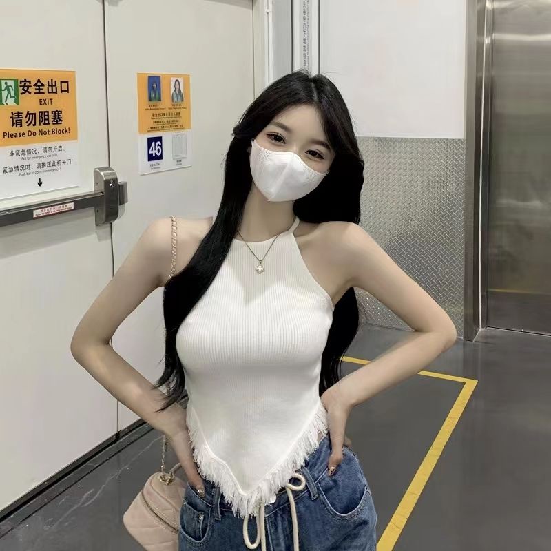 Áo Hai Dây Dệt Kim Dáng Ngắn Che Phủ Bụng Thời Trang Mùa Hè Cho Nữ