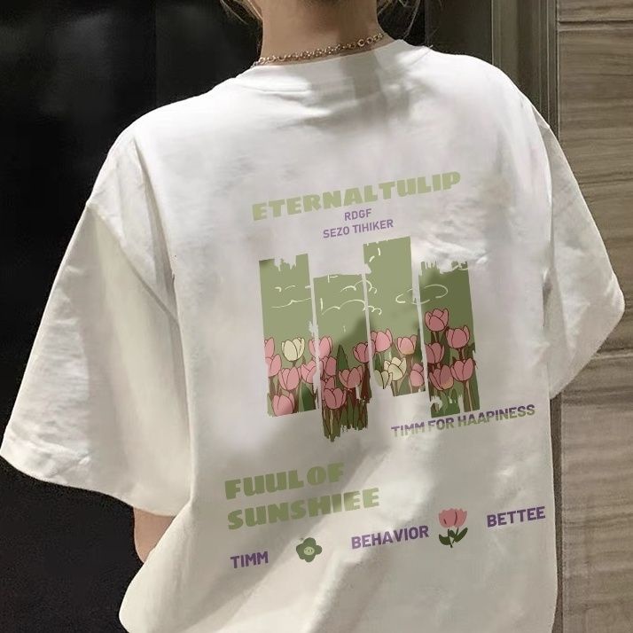 Áo Thun 100% Cotton Tay Ngắn Dáng Rộng Thời Trang Mùa Hè Hàng Mới Dành Cho Bạn Nữ