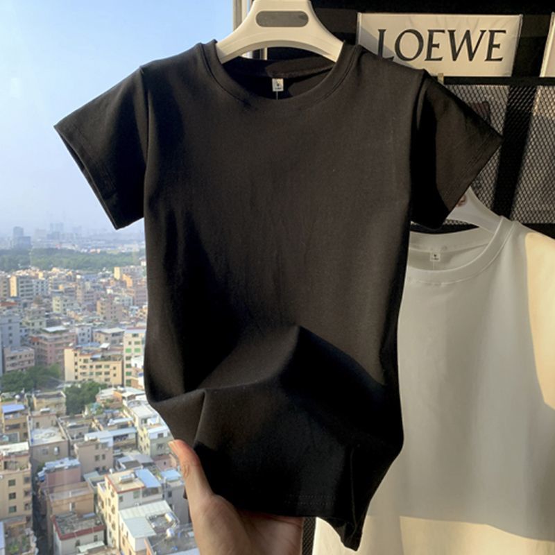 Jiashucheng Áo Thun Tay Ngắn Hở Vai Dáng Ôm Hình Giọt Nước Cơ Bản Thời Trang Mùa Hè Mới Dành Cho Bạn Nữ