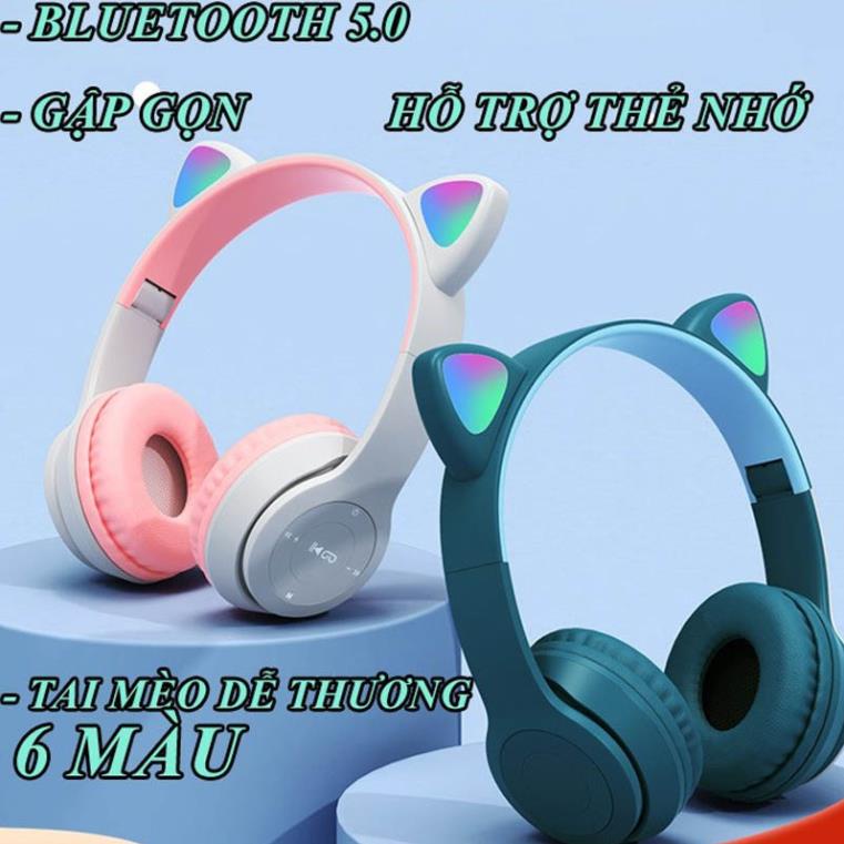 Tai Nghe Mèo Bluetooth P47M, Tai Mèo Dễ Thương Có Mic, Âm Bass Mạnh Mẽ Dung Lượng Pin Khủng 400mAh Bảo Hành 6 Tháng