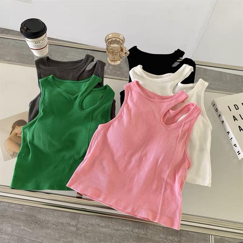 Áo Bra Nữ Ba Lỗ Tăm Khoét Vai Dáng Lửng Có Đệm Ngực HOT Trend Mới Softie 1006